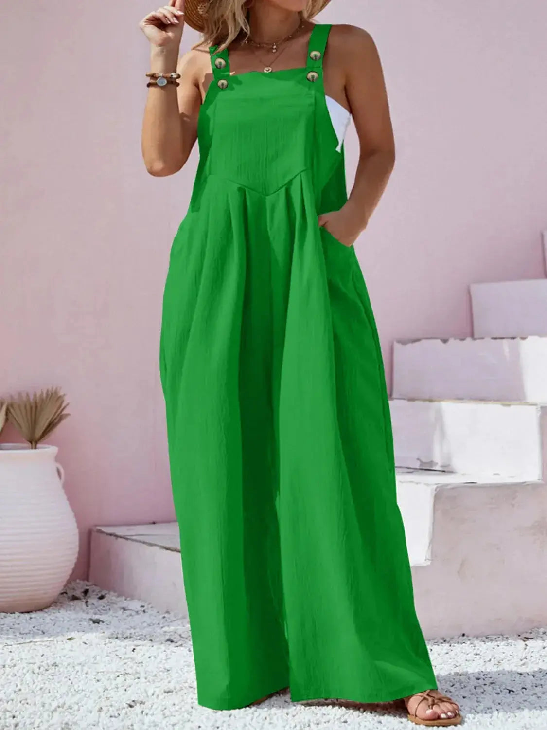 Plus Size Square Neck Wide Leg Overalls - Makw Official Site