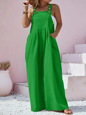 Plus Size Square Neck Wide Leg Overalls - Makw Official Site