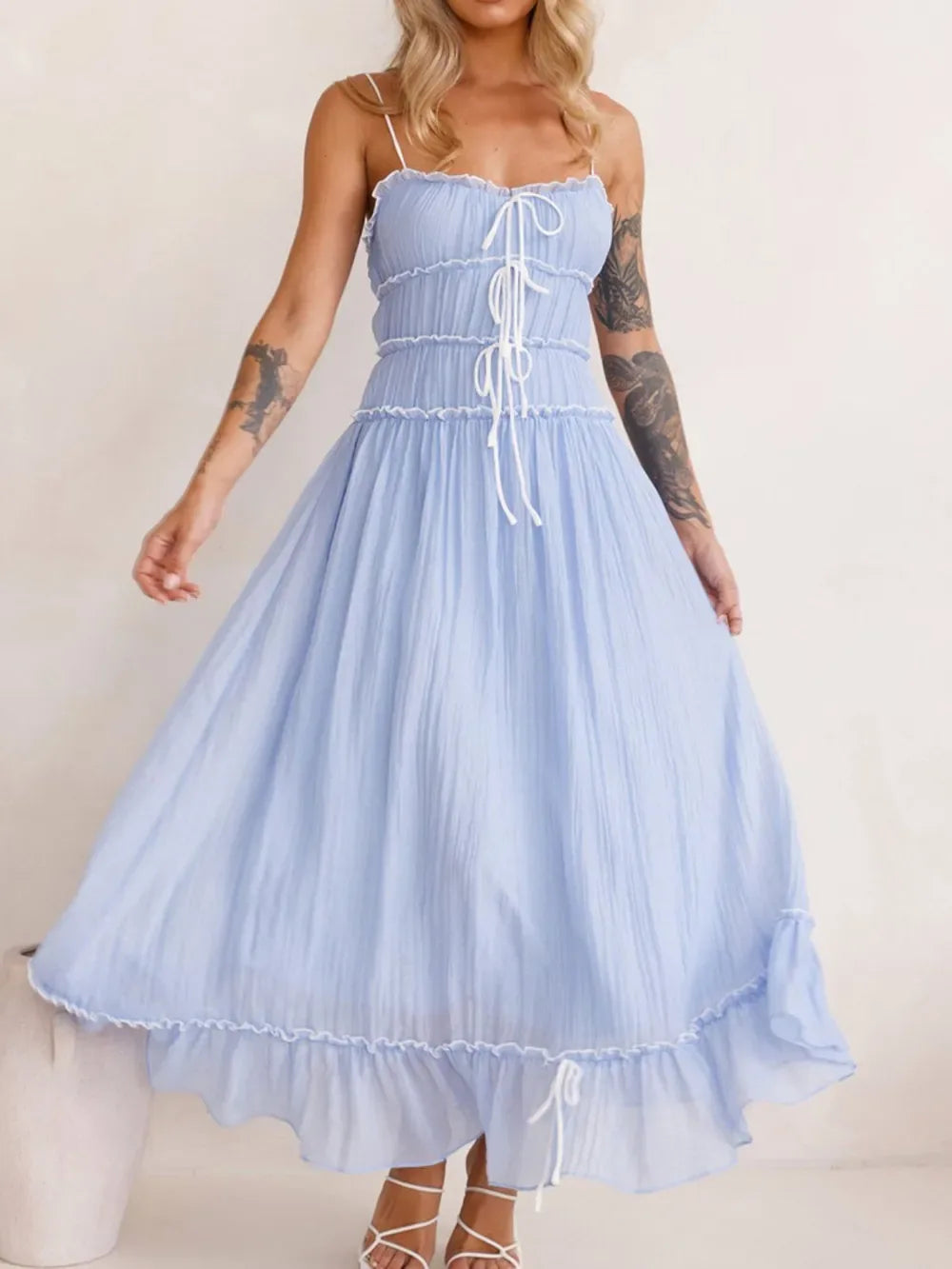 Devine Frill Ruffled Hem Midi Cami Dress - Makw Official Site