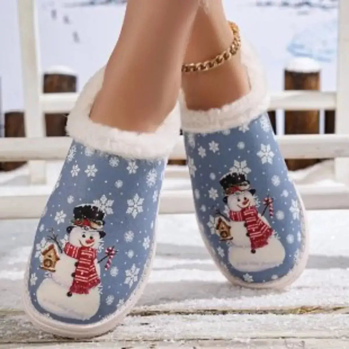 Christmas Snowman Plush Lined Slippers - Makw Official Site