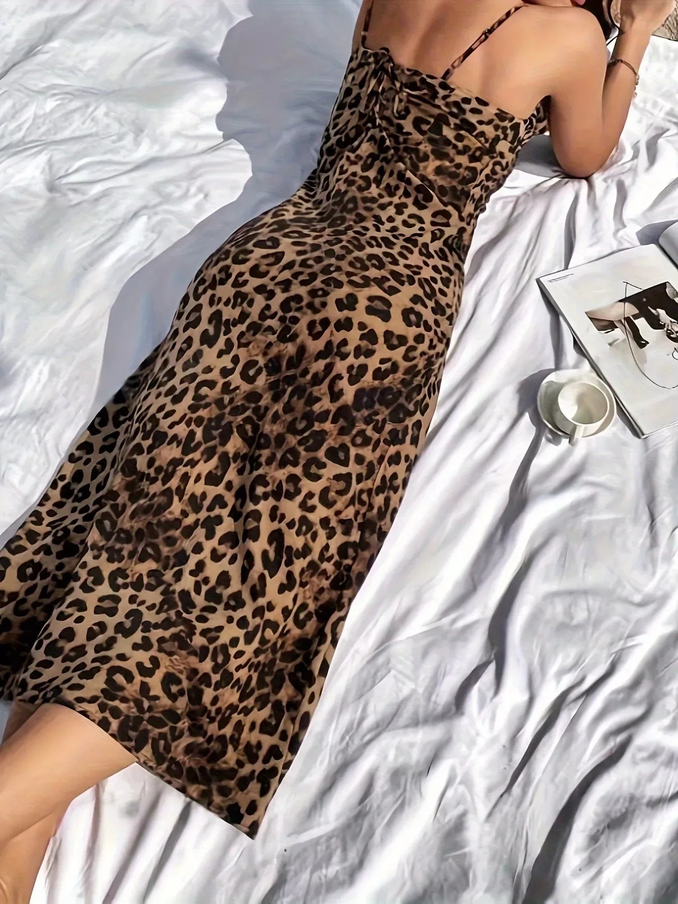 Leopard Spaghetti Strap Midi Dress - Makw Official Site