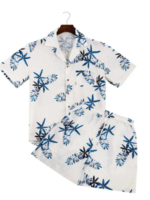 Men's Full Size Printed Button Up Shirt and Shorts Set Plus Size - Makw Official Site