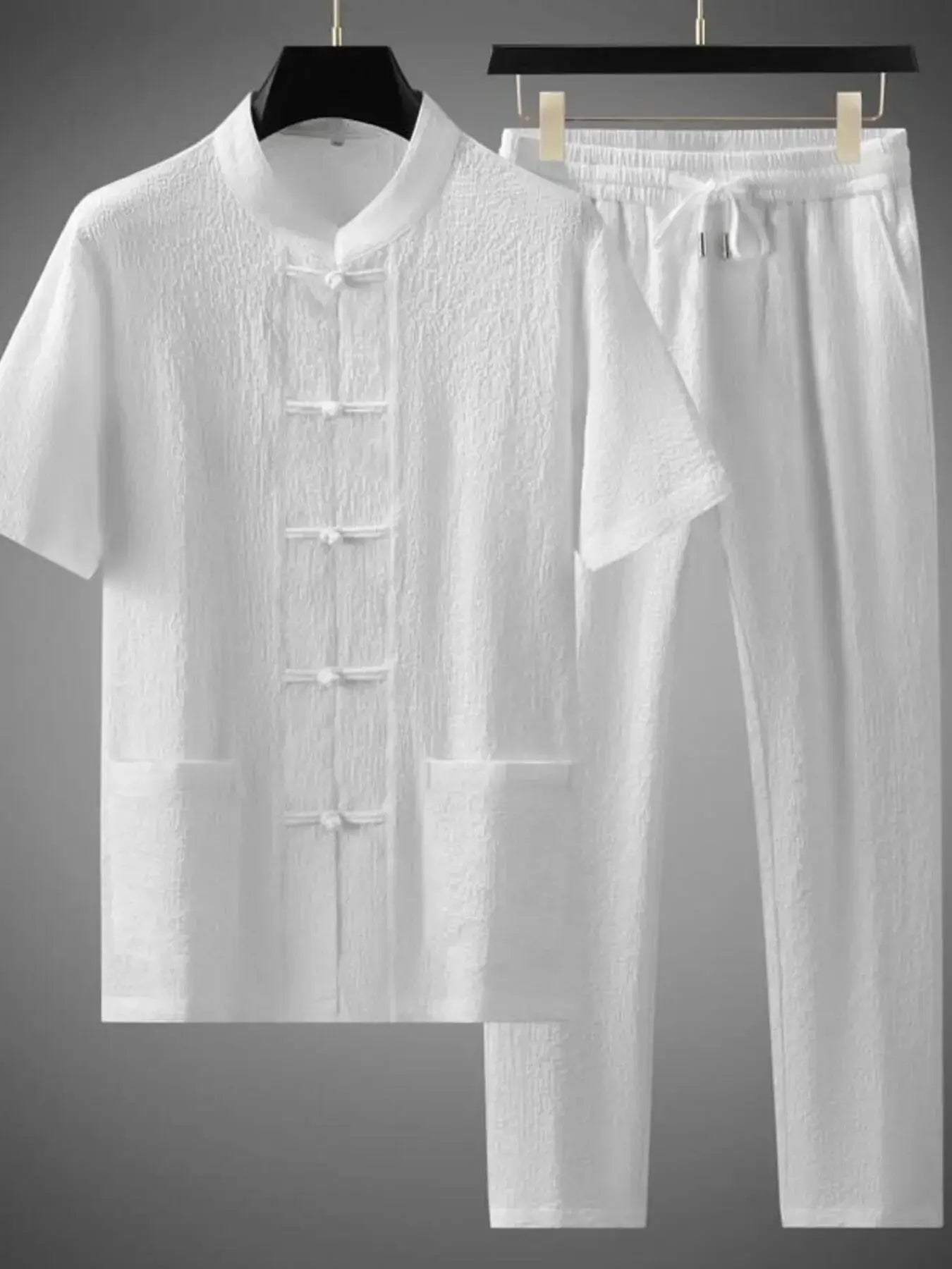 Men's Plus Size Button Up Short Sleeve Top and Pants Set - Makw Official Site