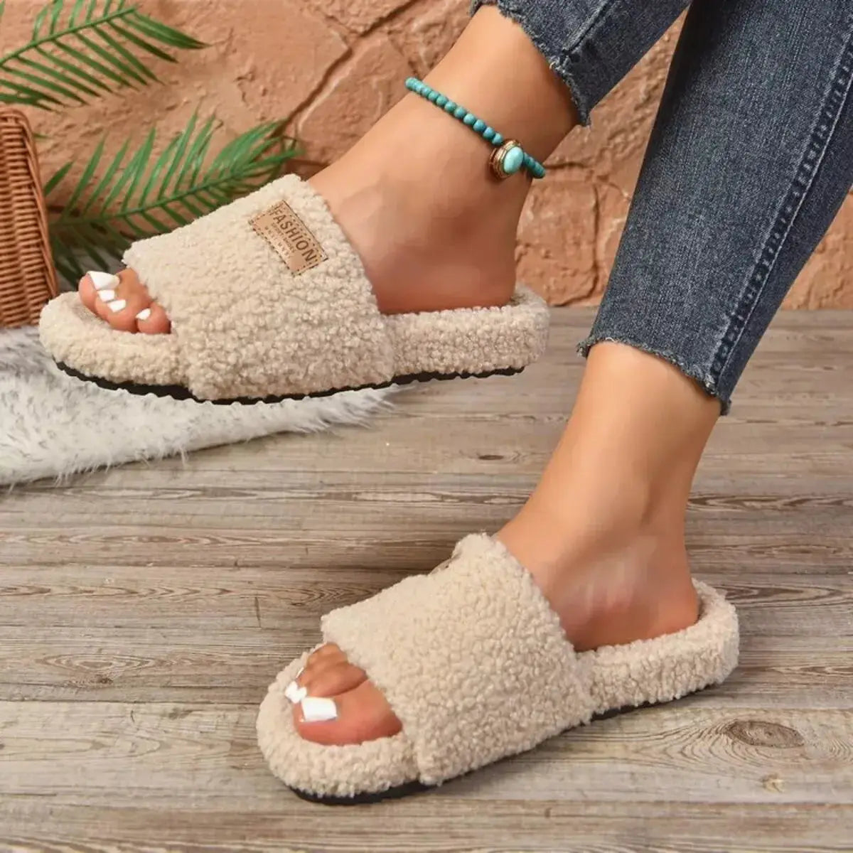 Fuzzy Open Toe Slippers - Makw Official Site