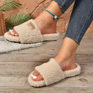 Fuzzy Open Toe Slippers - Makw Official Site
