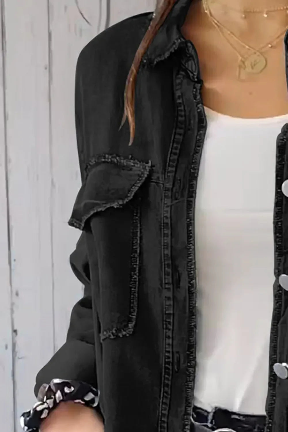 Full Size Pocketed Button Up Long Sleeve Denim Jacket - Makw Official Site