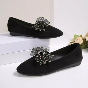Rhinestone Point Toe Flats Slip-Ons - Makw Official Site