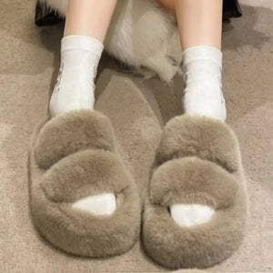 Fuzzy Open Toe Slippers - Makw Official Site