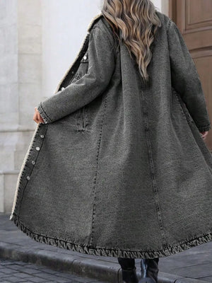 Sherpa Lined Longline Denim Jacket - Makw Official Site