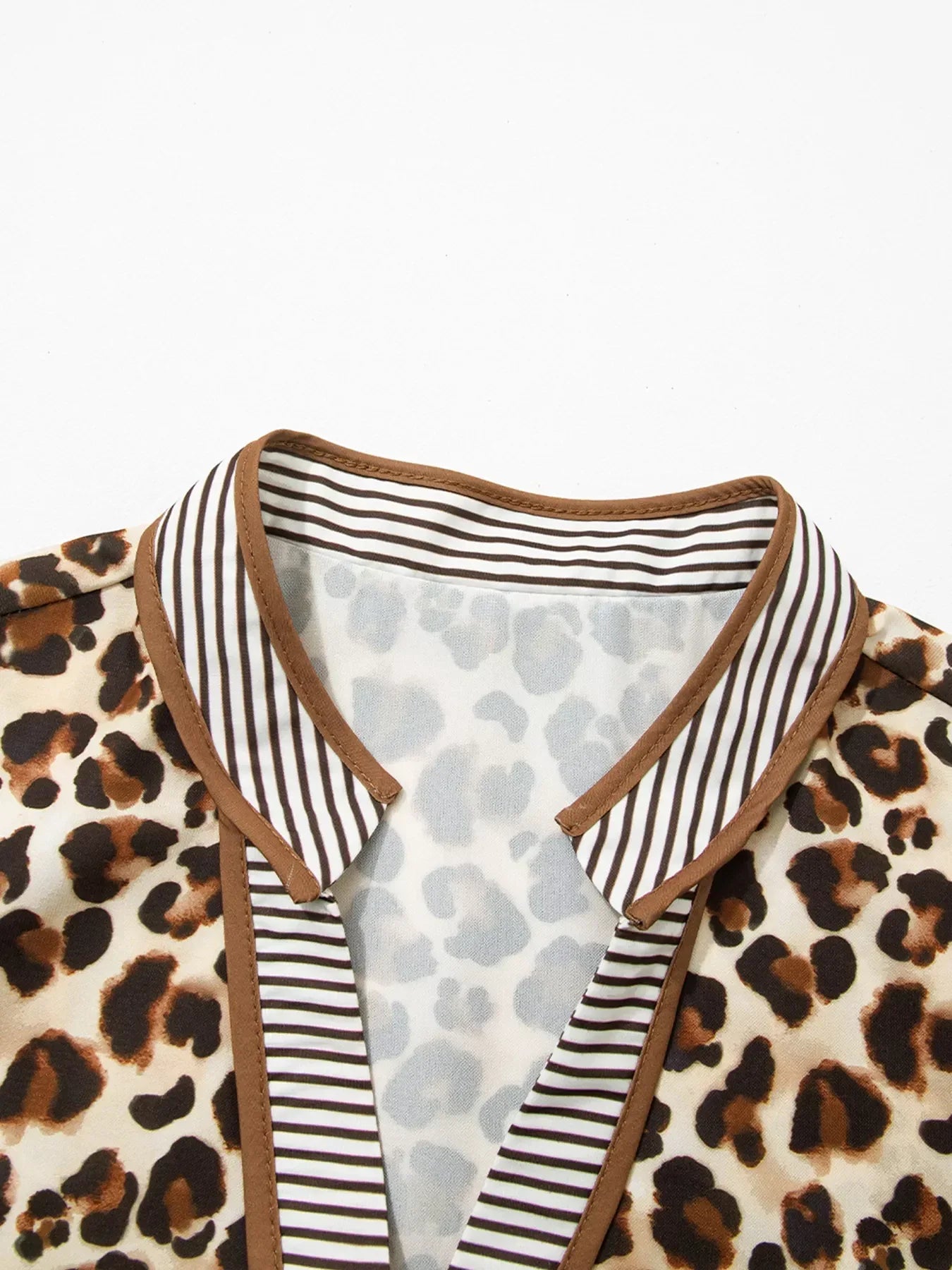 Leopard Print Striped Patchwork 3/4 Sleeve Loose Mini Dress - Makw Official Site