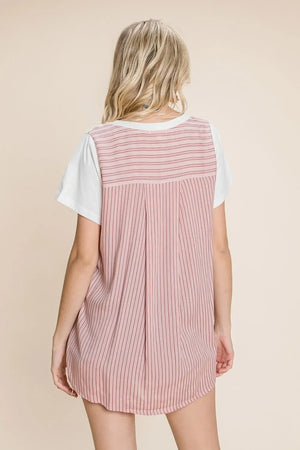 Cotton Bleu by Nu Label Contrast Striped Short Sleeve T-Shirt - Makw Official Site