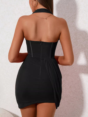 Ruched Halter Neck Mini Dress - Makw Official Site