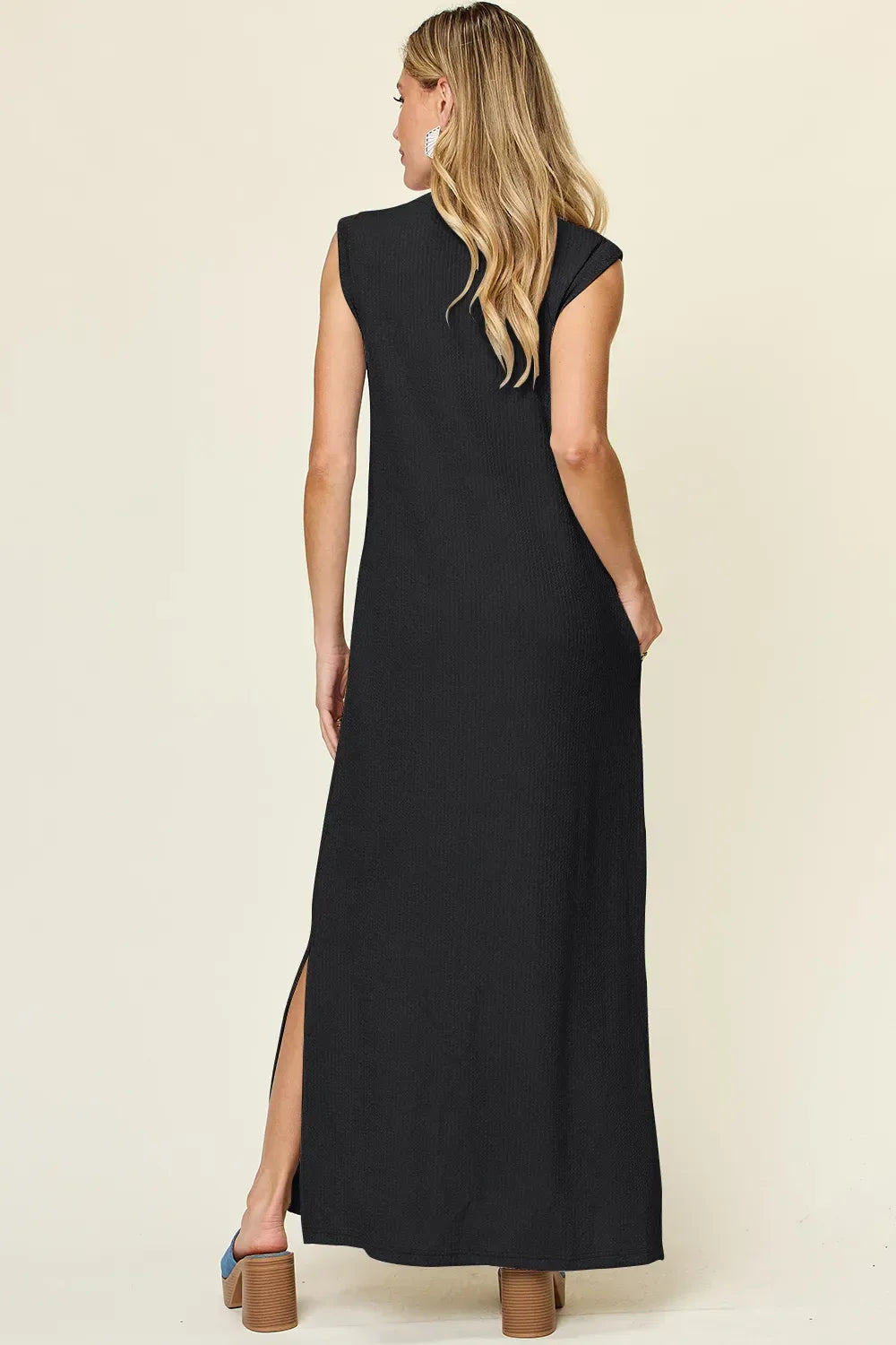 Double Take Full Size Texture Mock Neck Sleeveless Maxi Dress - Makw Official Site