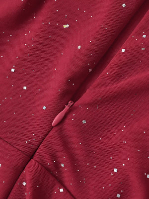 Glitter Ruched Long Sleeve Mermaid Maxi Dress - Makw Official Site