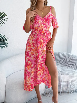 Printed Cold Shoulder Midi Cami Dress - Makw Official Site