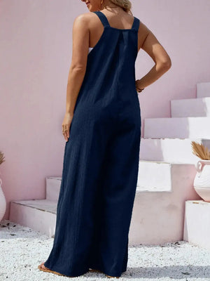 Plus Size Square Neck Wide Leg Overalls - Makw Official Site