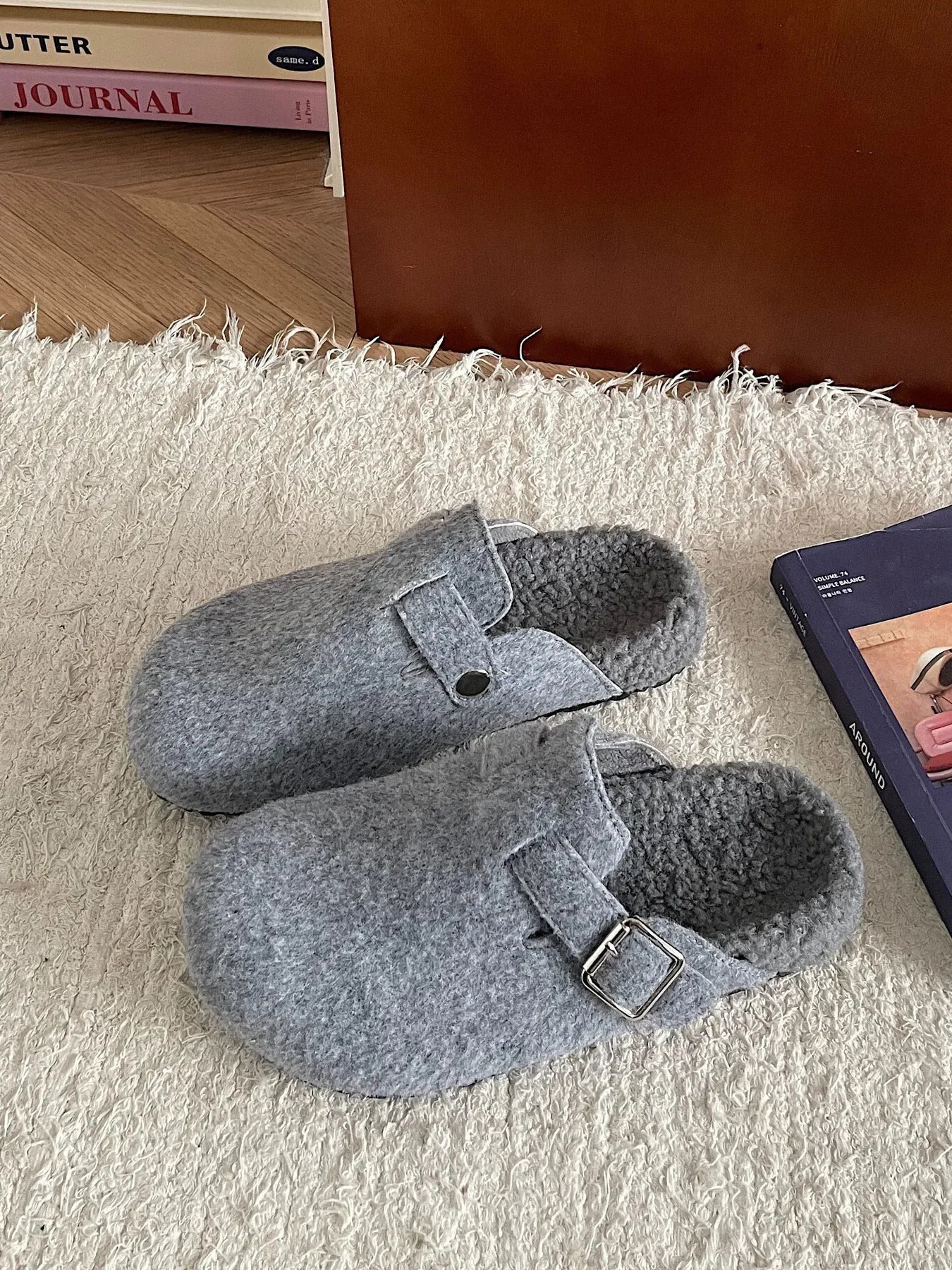 Cozy Plush Buckle Detail Slip-Ons - Makw Official Site