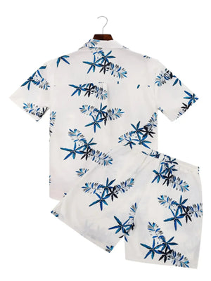 Men's Full Size Printed Button Up Shirt and Shorts Set Plus Size - Makw Official Site