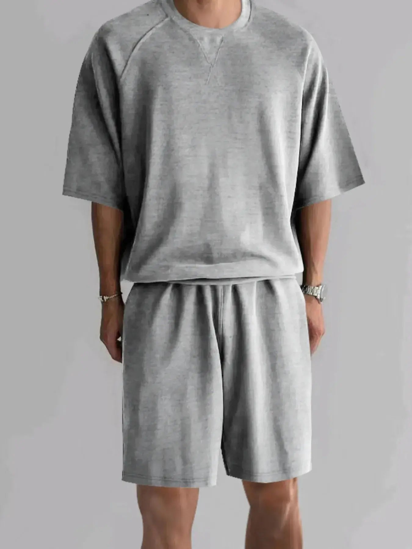 Men's Full Size Round Neck Top and Shorts Set Plus Size - Makw Official Site