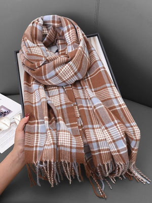 Plaid Tassel Hem Winter Scarf - Makw Official Site