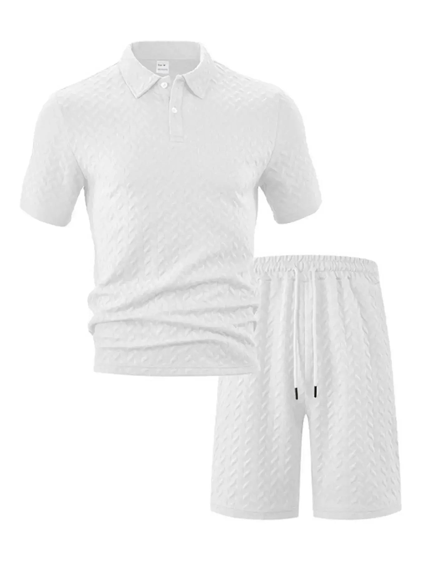 Men's Full Size Textured Polo Shirt and Shorts Set Plus Size - Makw Official Site