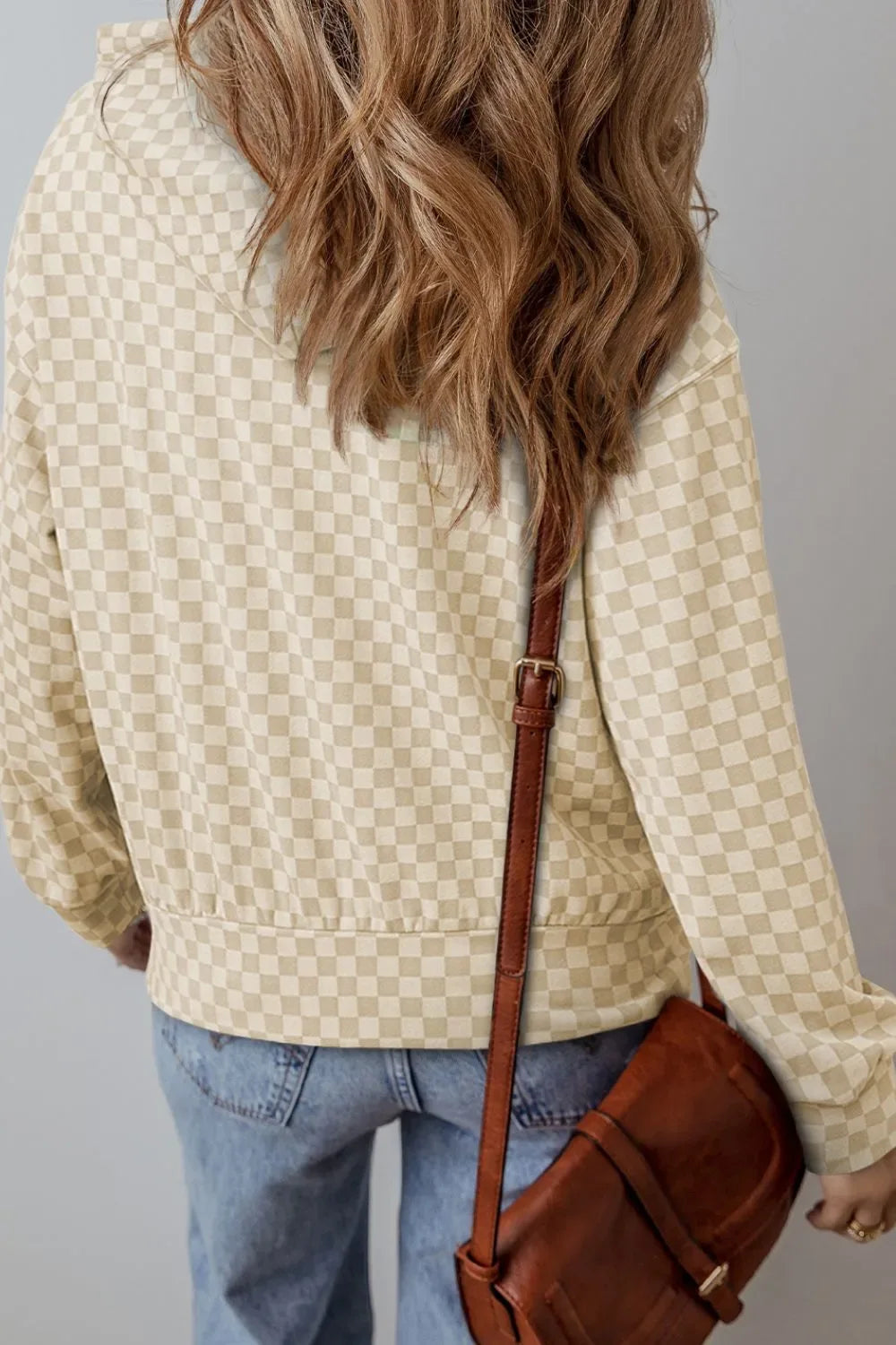 Checkered Print Kangaroo Pocket Drawstring Hoodie - Makw Official Site