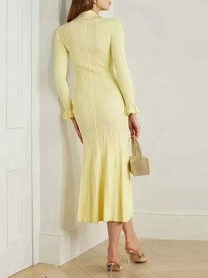 Button-Down Flounce Sleeve Sweater Dress - Makw Official Site