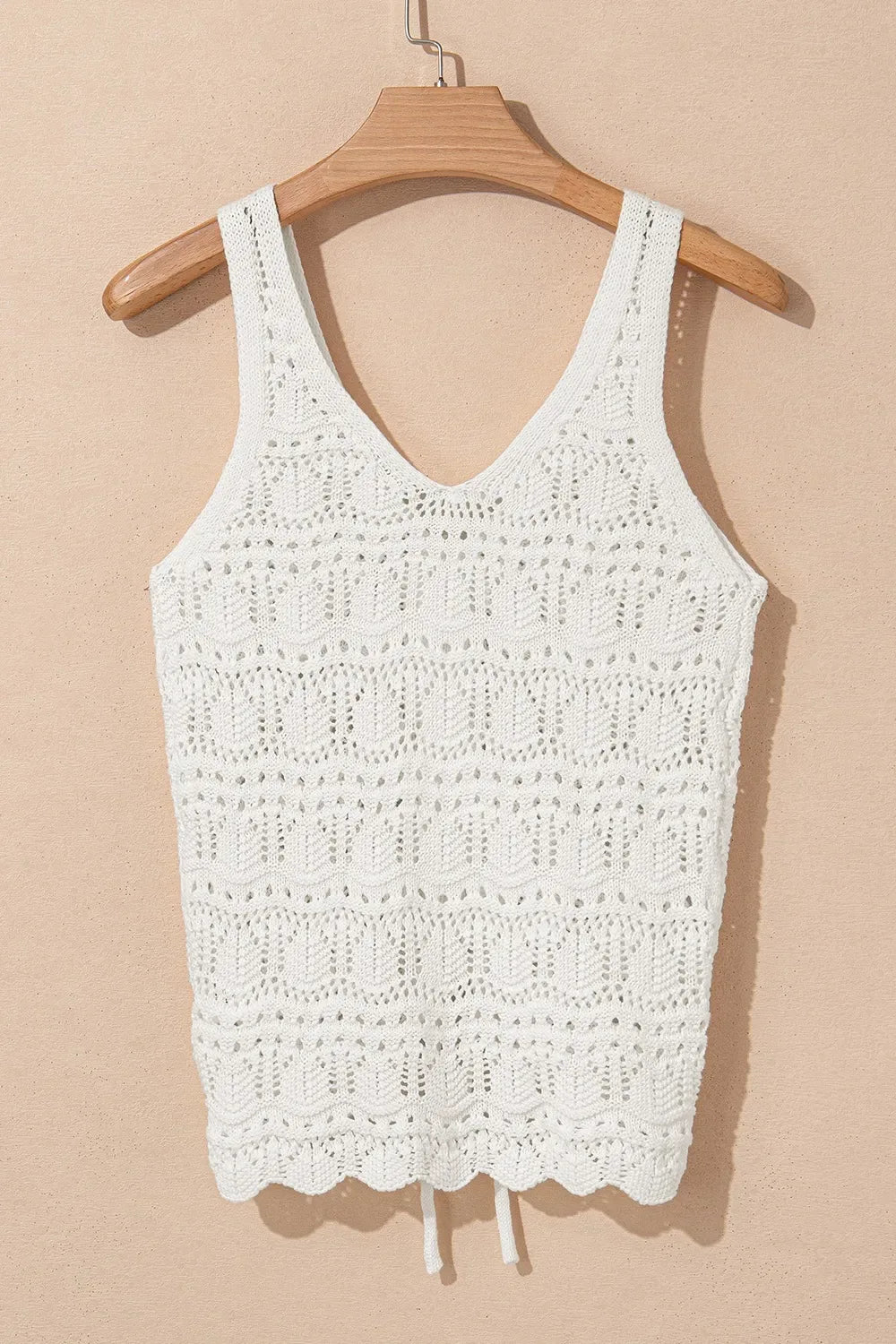 Hollowed Knit V Neck Drawstring Sweater Vest - Makw Official Site