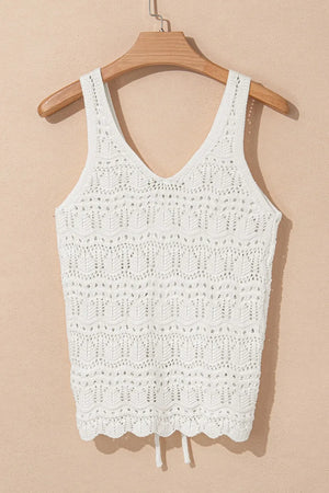 Hollowed Knit V Neck Drawstring Sweater Vest - Makw Official Site