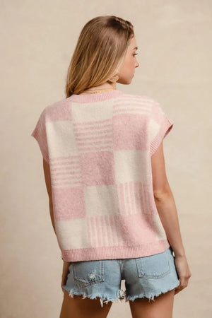 BiBi Checker With Stripes Pattern Sleeveless Sweater - Makw Official Site