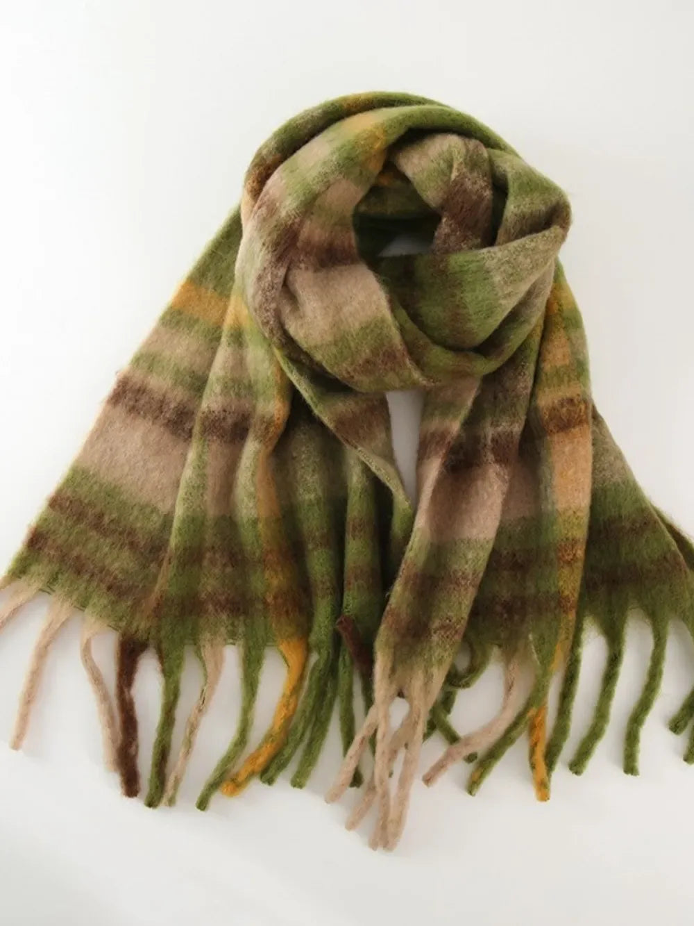 Fringe Plaid Polyester Scarf - Makw Official Site