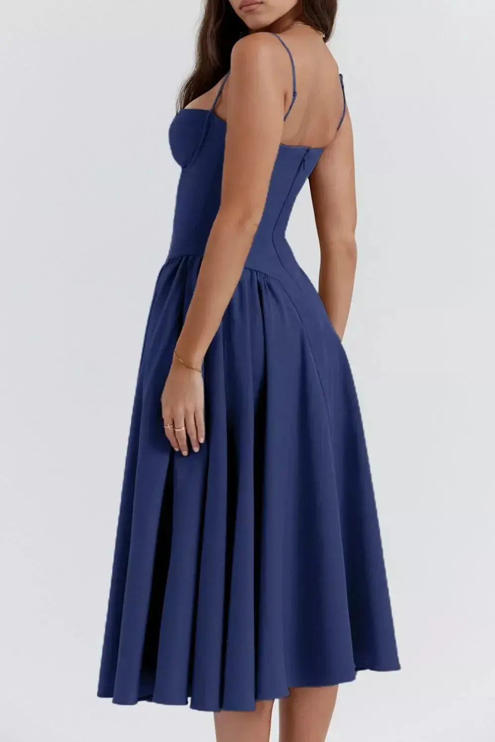 Sweetheart Neck Ruched Midi Dress - Makw Official Site