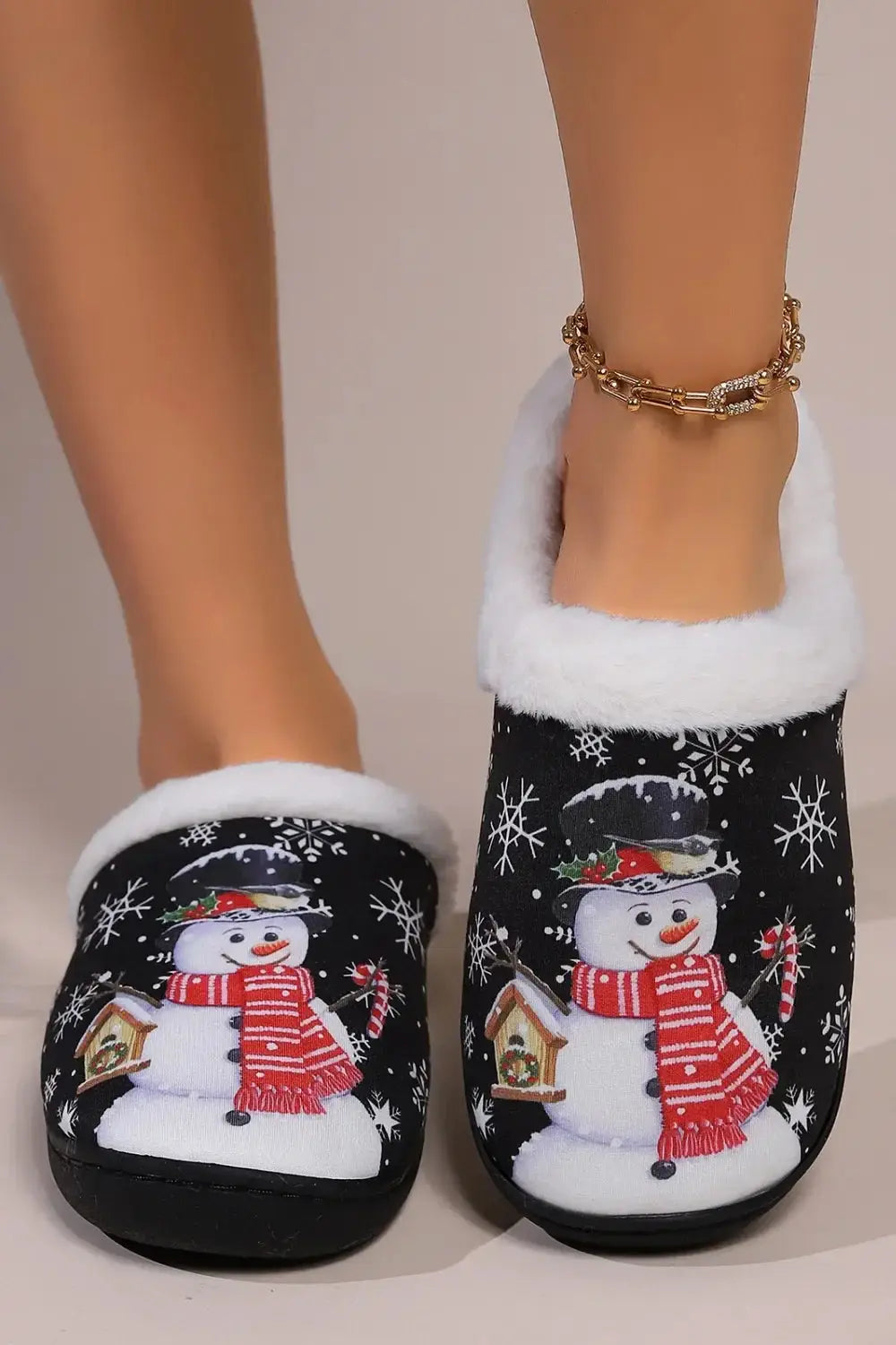 Snowman Round Toe Faux Fur Slippers - Makw Official Site