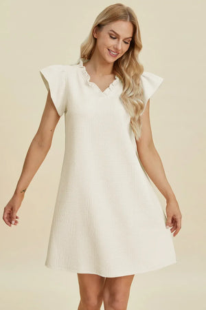 Double Take Full Size Ruffled V-Neck Cap Sleeve Dress - Makw Official Site