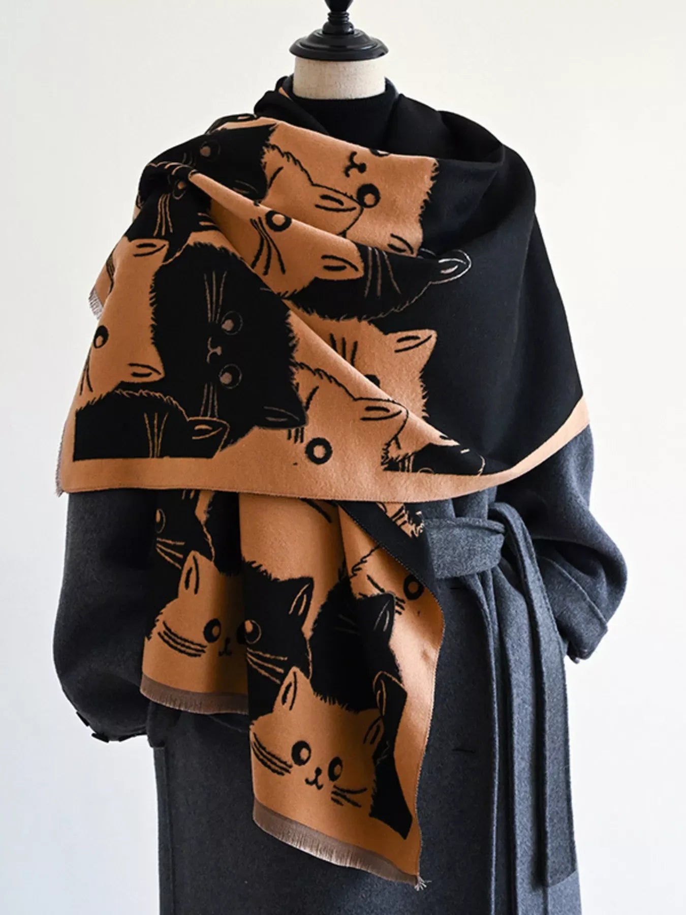 Cute Cat Pattern Knitted Scarf - Makw Official Site