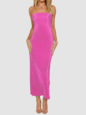 Lace-Up Back Tube Maxi Dress - Makw Official Site