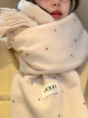 Polka Dot Fringe Scarf - Makw Official Site