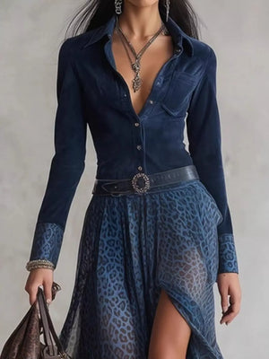 Leopard Button Front Slit Maxi Dress - Makw Official Site