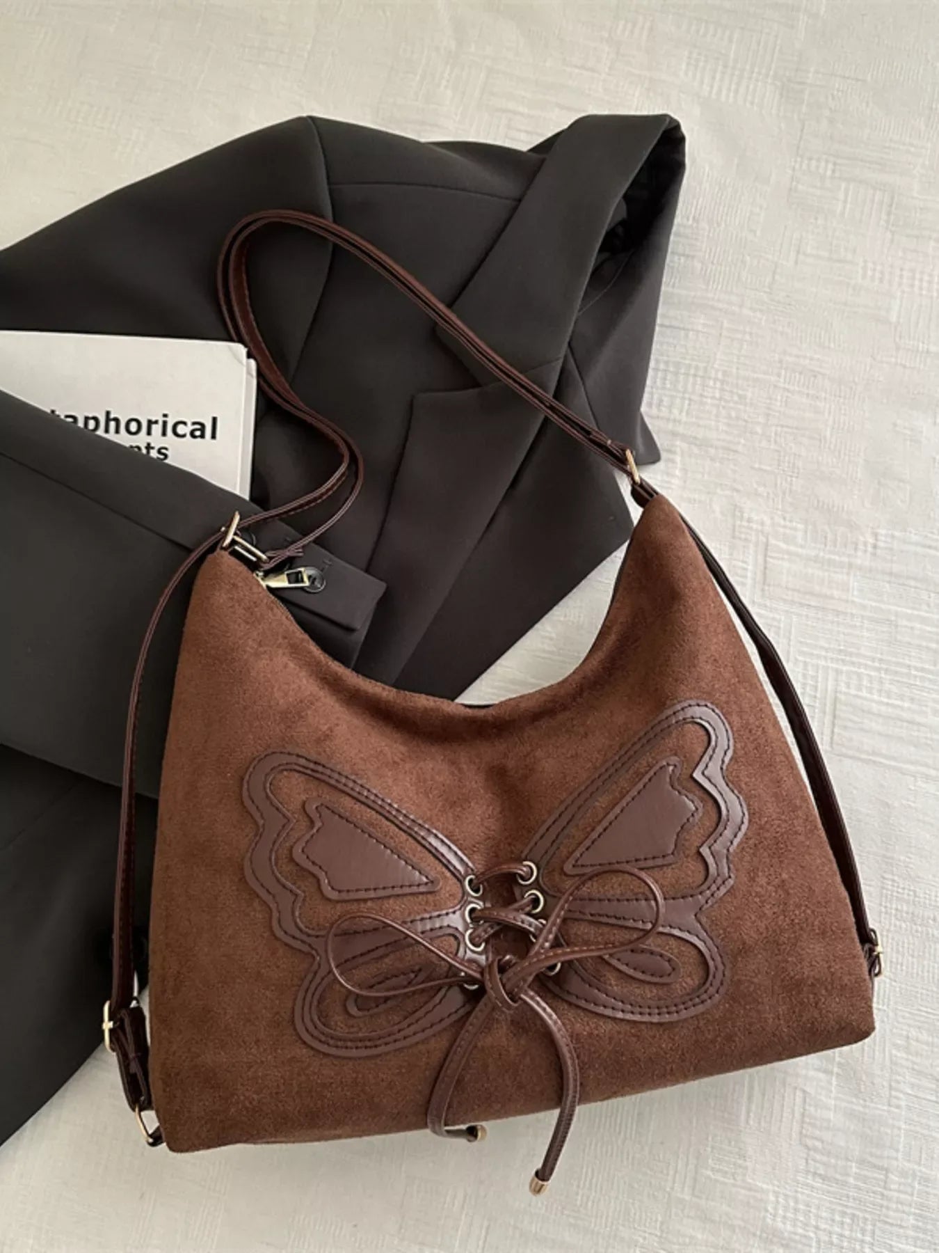 Butterfly Decor Lace-Up Shoulder Bag - Makw Official Site