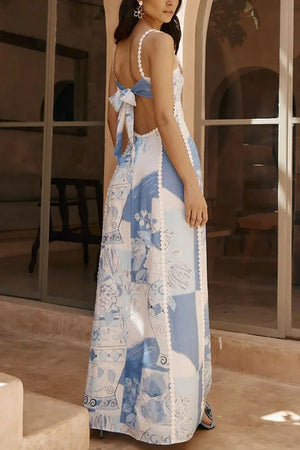 Cutout Back Printed Square Neck Maxi Dress - Makw Official Site