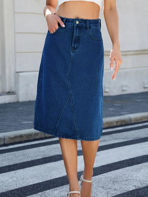 Slit Back Midi Denim Skirt - Makw Official Site