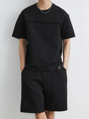 Men's Plus Size Round Neck Short Sleeve Top and Shorts Set - Makw Official Site