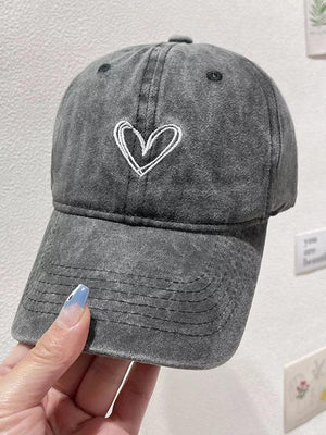 Washed Heart Embroidered Baseball Cap - Makw Official Site