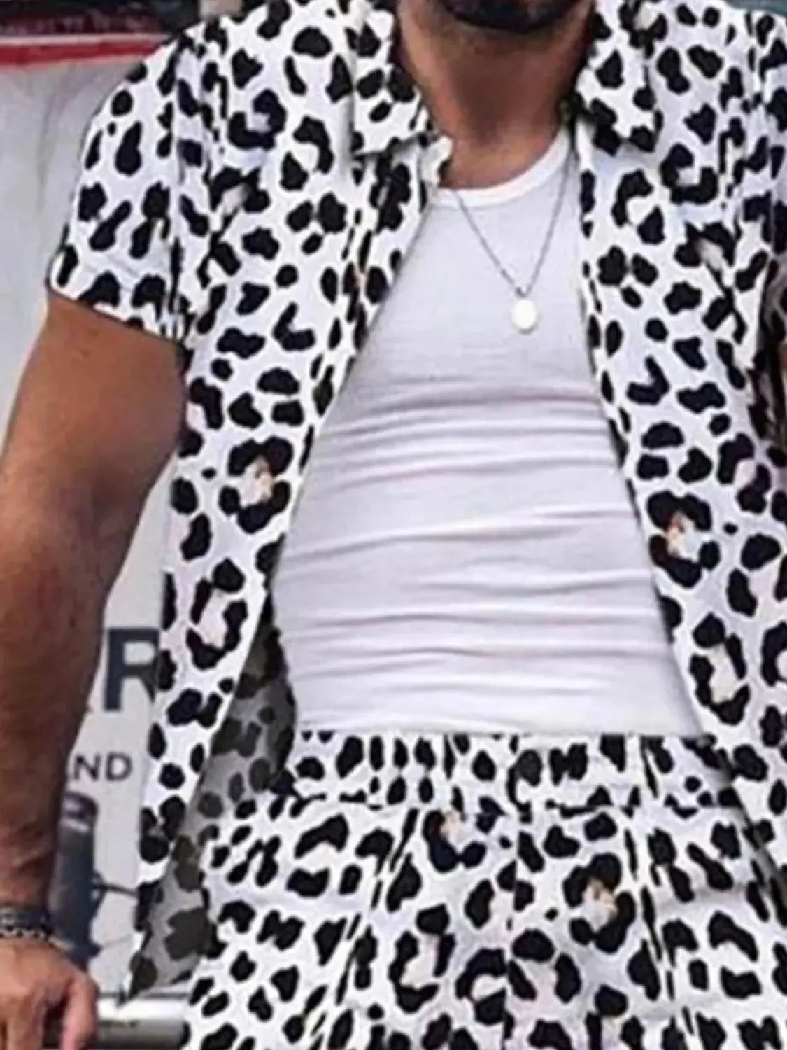 Men's Full Size Leopard Button Up Shirt and Shorts Set Plus Size - Makw Official Site