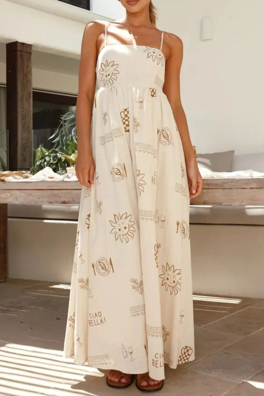 Printed Square Neck Maxi Cami Dress - Makw Official Site