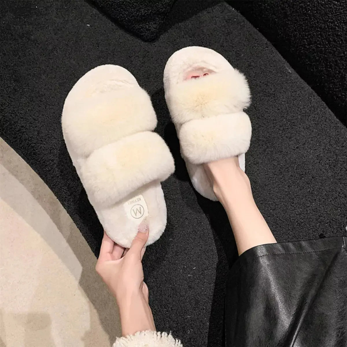 Fluffy Open Toe Slippers - Makw Official Site