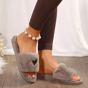 Heart Open Toe Flats Slippers - Makw Official Site