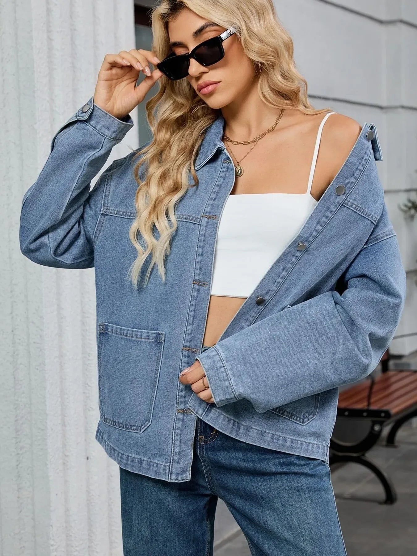 Washed Oversized Button Down Denim Jacket - Makw Official Site