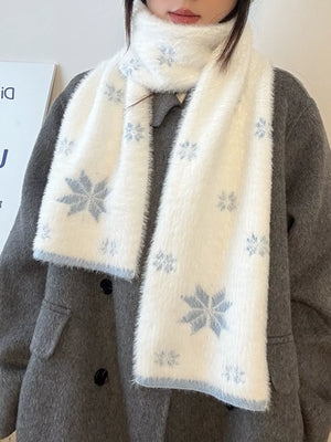 Fluffy Snowflake Pattern Winter Scarf - Makw Official Site