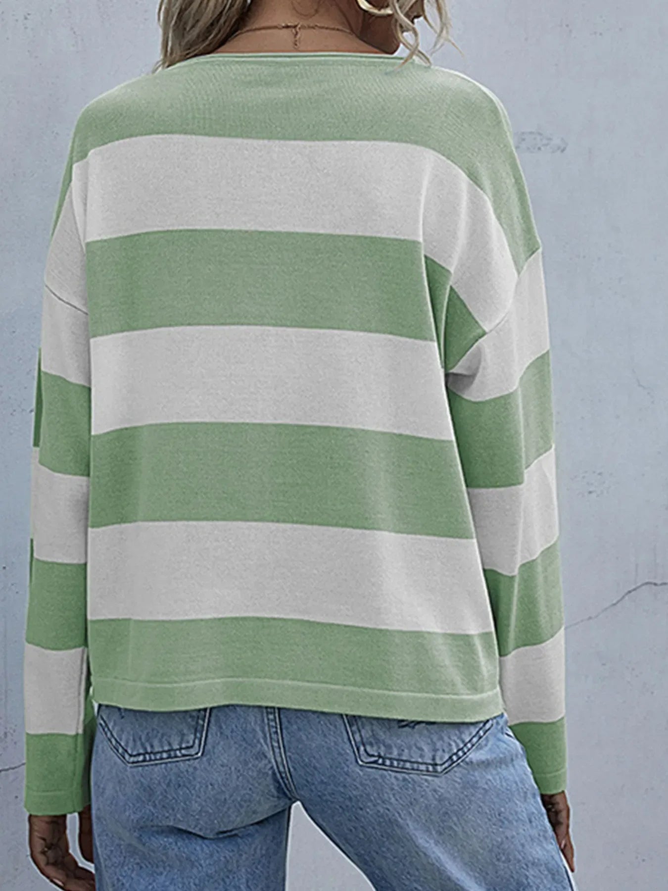 Striped Casual Long Sleeve Knit Top - Makw Official Site